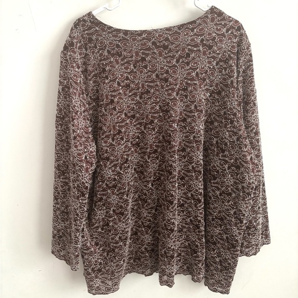 Embroidered Brown Lace Blouse 3X Floral Boho Artsy Mature Elegant Evening Party - Picture 2 of 6